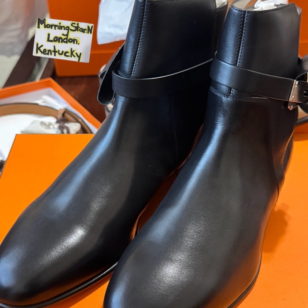 Hermes Black Kelly Leather Ankle Boots